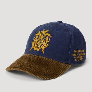 Polo Ralph Lauren Sportsman Fish & Game Club Crest Cap Navy Corduroy Bill NWT